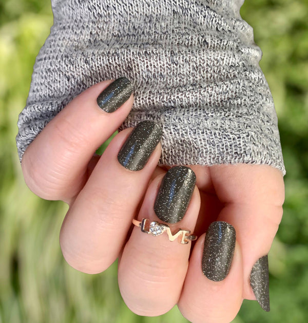 Charcoal Beauty-Solid Design with holograhic glitter on top