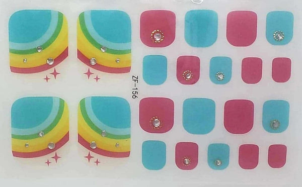 cyan and rainbow toes